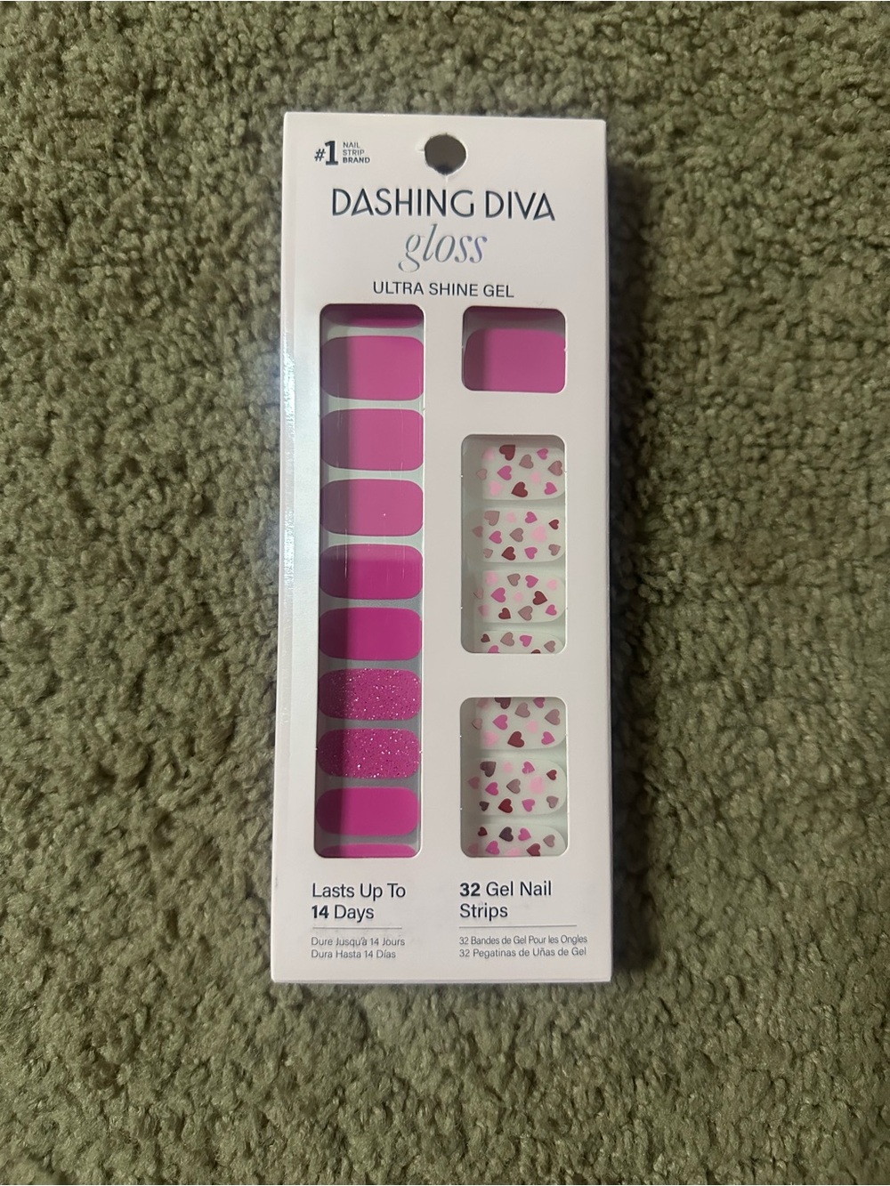 NEW Dashing Diva Gloss Pink Gel Nail Strips - Heart Accent